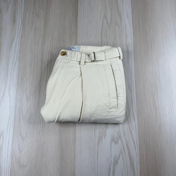 After Pray Mens Ivory Waistband Belted Pleated Straight Leg Chino Pants Large - Picture 14 of 14